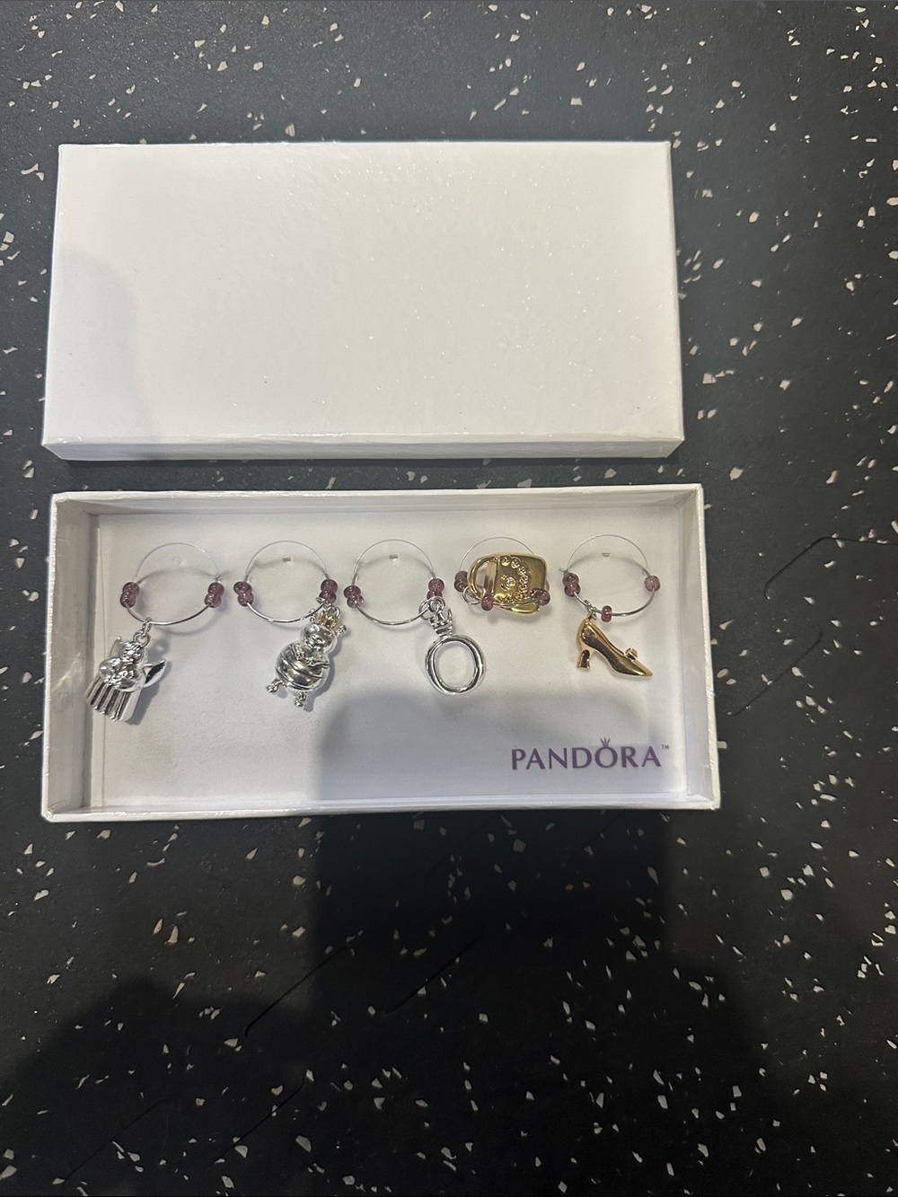 Rare retired pandora wine glass charms set of 5